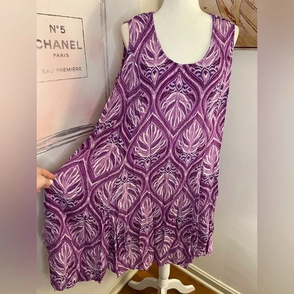 Denim 24/7 Sleeveless Sundress Plus Size 22/24 1X Purple & White - Picture 6 of 13